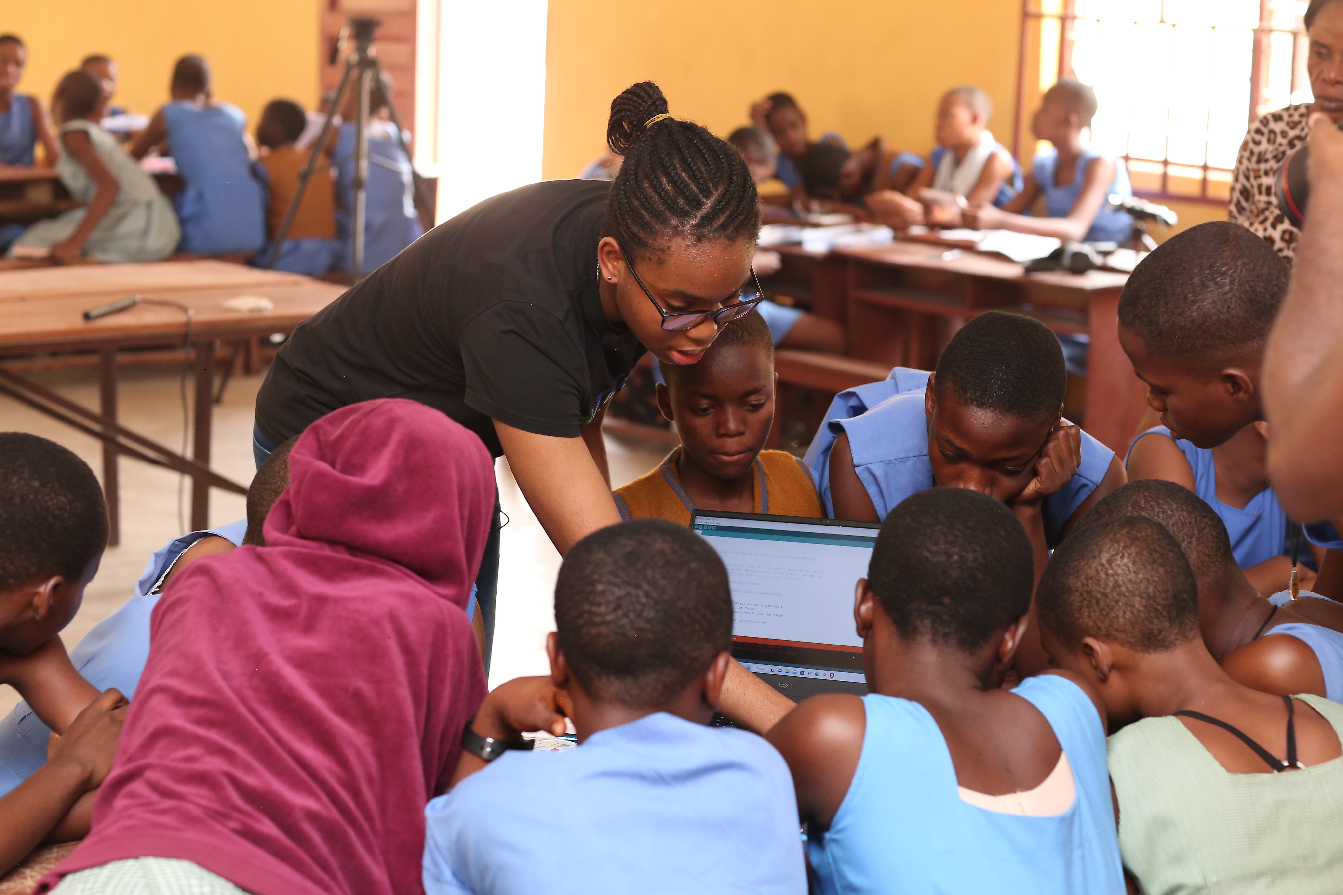 Students learning robotics